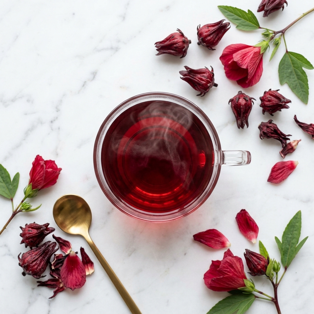 Rosella Tea in a glass cup